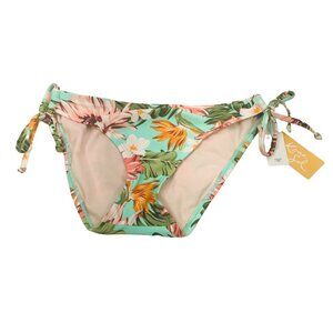 Kona Sol Women's Small Tie Sides Medium Cover Hipster Bikini Swim Bottom Floral